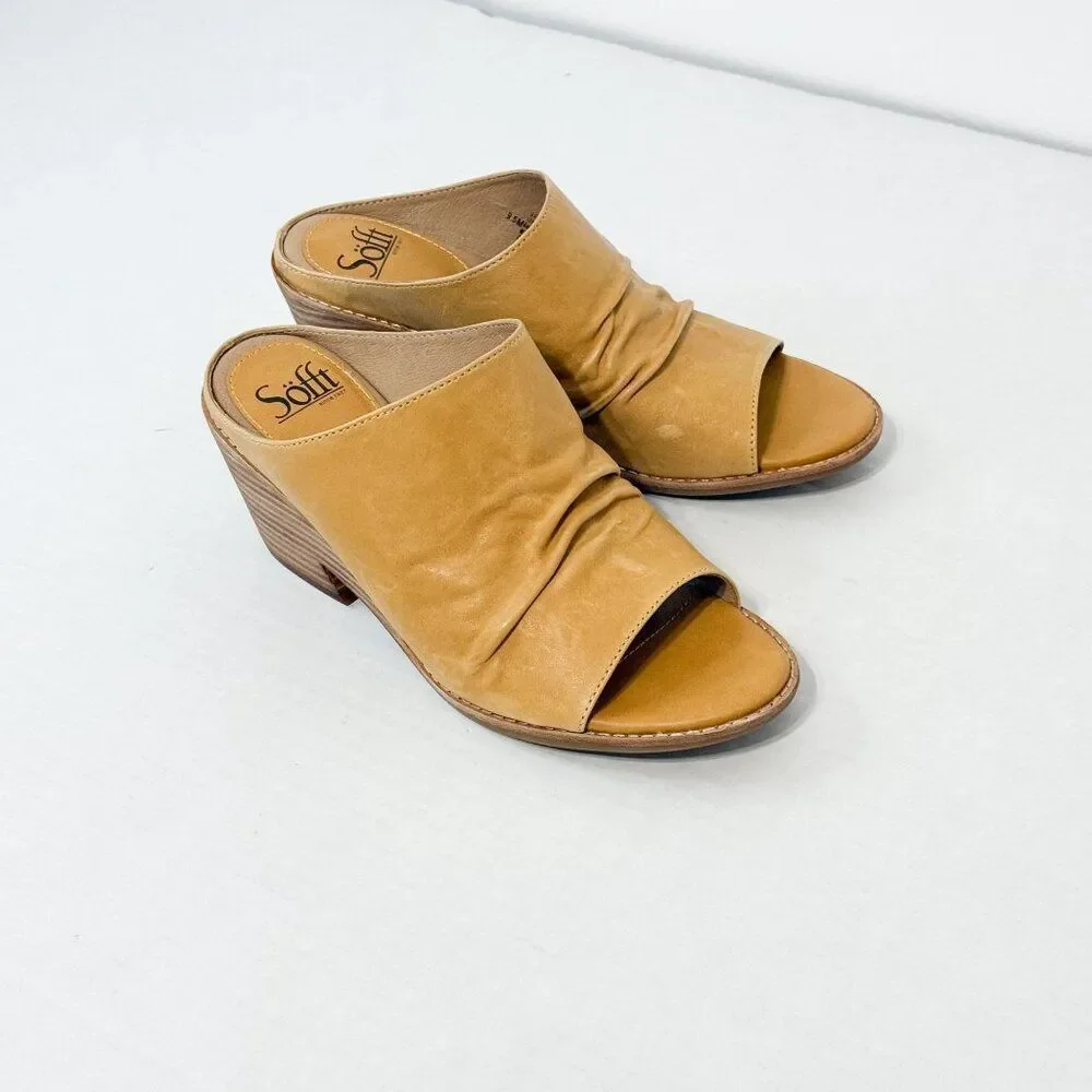 Sofft Strathmore NWB Sz 10 Soleil Yellow Luxe Italian Ruched Slide Wedge Shoes
